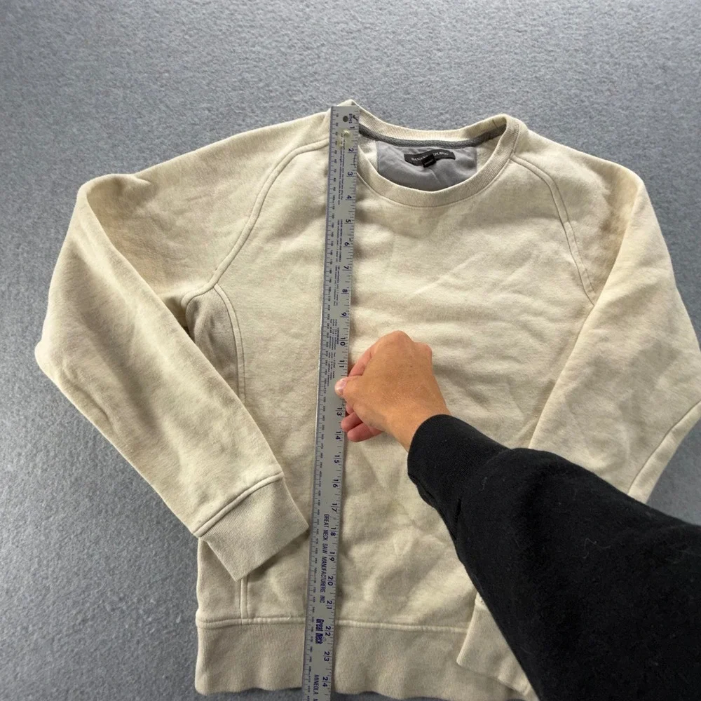 Banana Republic Mens Small Cream Raglan Crewneck Sweatshirt Ribbed Side Panels‎